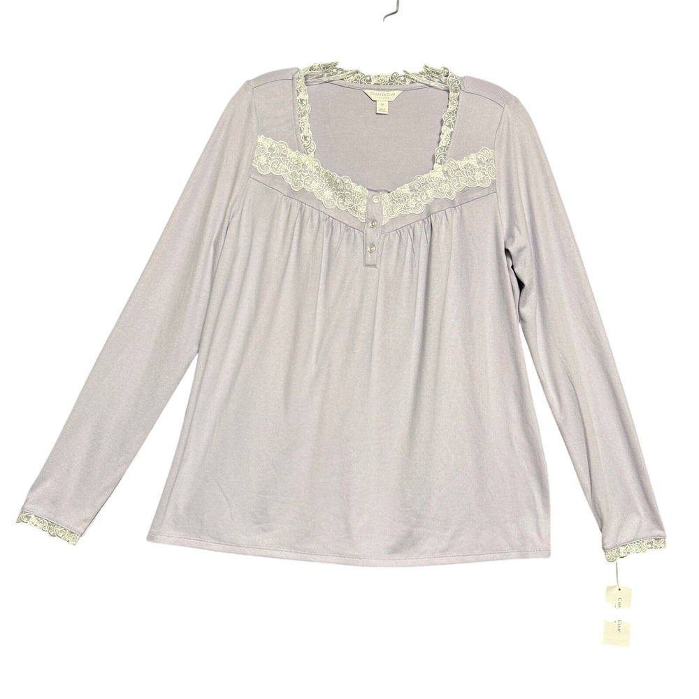 Charter Club Pajama Top Women XS Lilac Lace Trim Long Sleeve Romantic Coquette